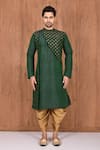 Buy_Aryavir Malhotra_Green Dupion Silk Woven Floral Panelled Kurta And Dhoti Pant Set_Online_at_Aza_Fashions
