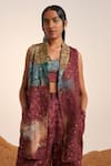 Cord_Brown Linen Printed Grain Blazer Shawl Collar Summer Wood Pant Set _at_Aza_Fashions