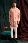 Shop_Project Bandi_Pink Cotton Embroidery Floral Printed Bundi And Kurta Set_Online_at_Aza_Fashions