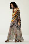 Shop_Payal Jain_Black Georgette Abstract Pattern V Neck Striped Kaftan_Online_at_Aza_Fashions