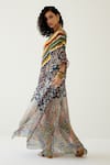 Payal Jain_Black Georgette Abstract Pattern V Neck Striped Kaftan_at_Aza_Fashions