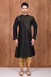 Buy_Arihant Rai Sinha_Black Dupion Silk Panelled Kurta And Dhoti Pant Set_Online_at_Aza_Fashions