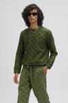 Shop_Terra Luna_Green 100% Organic Handloom Oxford Cotton Printed Moon Bloom Mega Sweatshirt _at_Aza_Fashions