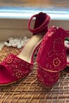 Buy_Modanta Footwear_Red Embroidery Bead Block Heels _at_Aza_Fashions