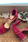Modanta Footwear_Red Embroidery Bead Block Heels _Online_at_Aza_Fashions