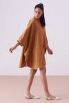 The Summer House_Brown Organic Cotton With Sateen Smooth Finish Kiki Kaftan Dress_Online_at_Aza_Fashions
