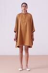 Buy_The Summer House_Brown Organic Cotton With Sateen Smooth Finish Kiki Kaftan Dress_Online_at_Aza_Fashions