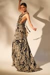 Shop_Nikita Mhaisalkar_Black Double Georgette Printed Aztec Patterns Plunge V And Hand Embellished Gown _Online_at_Aza_Fashions