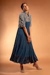 Sejal Kamdar_Blue Pure Satin Crepe Embellished Ajrak Yoke Anarkali With Jacket  _Online_at_Aza_Fashions