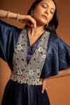 Buy_Sejal Kamdar_Blue Pure Satin Crepe And Gajji Silk Print & Floral Ruffle Sleeve Gown  _Online_at_Aza_Fashions