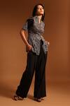 Sejal Kamdar_Black German And Pure Crape Print & Jacket Top & Pant Set  _Online_at_Aza_Fashions