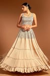 Buy_Sejal Kamdar_Ivory Pure Satin Crepe Embellished Ajrak Scoop And Gajji Silk Tiered Lehenga Set 