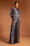 Sejal Kamdar_Blue Pure Satin Crepe Embellished Flower Embroidered And Print Jumpsuit  _Online_at_Aza_Fashions