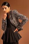 Sejal Kamdar_Black Pure Satin Crepe Print Ajrak Shawl Jacket And Pleated Pant Set  _Online_at_Aza_Fashions