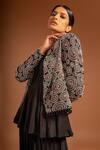 Buy_Sejal Kamdar_Black Pure Satin Crepe Print Ajrak Shawl Jacket And Pleated Pant Set  _Online_at_Aza_Fashions