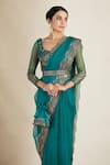 Astha Narang_Green Saree And Blouse Net Embroidered Nakshi Scallop Border With  _Online_at_Aza_Fashions