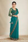 Buy_Astha Narang_Green Saree And Blouse Net Embroidered Nakshi Scallop Border With  _Online_at_Aza_Fashions