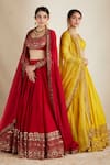Buy_Astha Narang_Red Chanderi Embroidered Nakshi Scoop Neck Bridal Lehenga Set _Online_at_Aza_Fashions