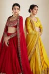 Shop_Astha Narang_Red Chanderi Embroidered Nakshi Scoop Neck Bridal Lehenga Set _at_Aza_Fashions