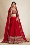 Shop_Astha Narang_Red Chanderi Embroidered Nakshi Scoop Neck Bridal Lehenga Set _Online_at_Aza_Fashions