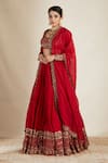 Astha Narang_Red Chanderi Embroidered Nakshi Scoop Neck Bridal Lehenga Set _at_Aza_Fashions