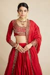 Buy_Astha Narang_Red Chanderi Embroidered Nakshi Scoop Neck Bridal Lehenga Set 