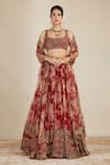 Buy_Astha Narang_Red Organza U Neck Printed Bridal Lehenga Set _at_Aza_Fashions