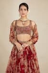Buy_Astha Narang_Red Organza U Neck Printed Bridal Lehenga Set _Online_at_Aza_Fashions