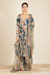 Buy Astha Narang Blue Net, Crepe, Georgette U Neck Floral Print Anarkali Sharara Set at Aza Fashions Buy_Astha Narang_Blue Net, Crepe, Georgette U Neck Floral Print Anarkali Sharara Set _at_Aza_Fashions