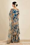 Shop Astha Narang Blue Net, Crepe, Georgette U Neck Floral Print Anarkali Sharara Set at Aza Fashions Shop_Astha Narang_Blue Net, Crepe, Georgette U Neck Floral Print Anarkali Sharara Set _at_Aza_Fashions