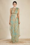 Shop Astha Narang Blue Organza, Crepe Floral Print Saree Set at Aza Fashions Shop_Astha Narang_Blue Organza, Crepe Floral Print Saree Set _at_Aza_Fashions