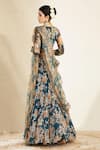 Astha Narang_Blue Chiffon V Neck Floral Print Lehenga Set _Online_at_Aza_Fashions