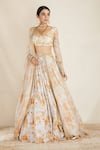 Buy_Astha Narang_White Net U Neck Floral Print Lehenga Set  _at_Aza_Fashions