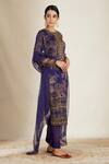 Shop_Astha Narang_Blue Organza Round Printed Kurta Set  _at_Aza_Fashions