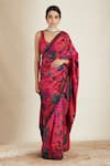 Shop_Astha Narang_Pink Silk Floral Print Saree  _Online_at_Aza_Fashions