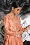 Label Niti Bothra_Peach Kurta Chanderi Silk Palazzo Organza Embroidery Notched Layered Set _Online_at_Aza_Fashions