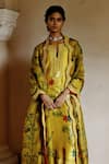 Shop_Archana Jaju_Yellow Kurta Pure And Dupatta Organza Hand Painted & Straight Set _Online_at_Aza_Fashions