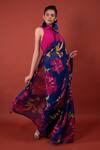 Rimi Nayak_Blue Organza Chrysanthemum Floral Print Saree_Online_at_Aza_Fashions