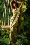 Shop_Pallavi Poddar_Green Dupion Embroidery Cutdana Round Lucknowi Pre-draped Saree With Blouse _Online_at_Aza_Fashions