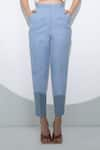 Buy_Pocketful Of Cherrie_Blue Crepe Plain Straight Fit Trouser  _Online_at_Aza_Fashions