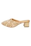 Kkarma_Gold Embroidered Chandramalika Mule Block Heels _Online_at_Aza_Fashions