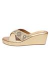 Buy_Kkarma Accessories_Gold Embroidery Devika Criss Cross Platform Wedges _Online_at_Aza_Fashions