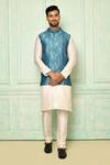 Buy_Arihant Rai Sinha_Sky Blue Jute Embroidered Floral Bundi For Men_at_Aza_Fashions