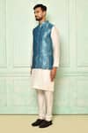 Arihant Rai Sinha_Sky Blue Jute Embroidered Floral Bundi For Men_Online_at_Aza_Fashions