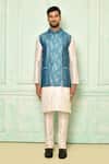 Shop_Arihant Rai Sinha_Sky Blue Jute Embroidered Floral Bundi For Men_Online_at_Aza_Fashions