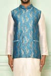 Arihant Rai Sinha_Sky Blue Jute Embroidered Floral Bundi For Men_at_Aza_Fashions