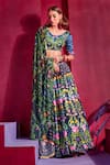 Buy_Limerick by Abirr N' Nanki_Blue Floral Scoop Neck Riza Lehenga Set  _at_Aza_Fashions