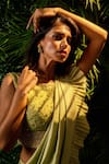 Pallavi Poddar_Green Dupion Embroidery Cutdana Round Lucknowi Pre-draped Saree With Blouse _Online_at_Aza_Fashions