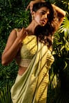 Buy_Pallavi Poddar_Green Dupion Embroidery Cutdana Round Lucknowi Pre-draped Saree With Blouse _Online_at_Aza_Fashions