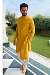 Buy_GRAM OF INK_Yellow And Lycra Asymmetrical Kurta Set _at_Aza_Fashions